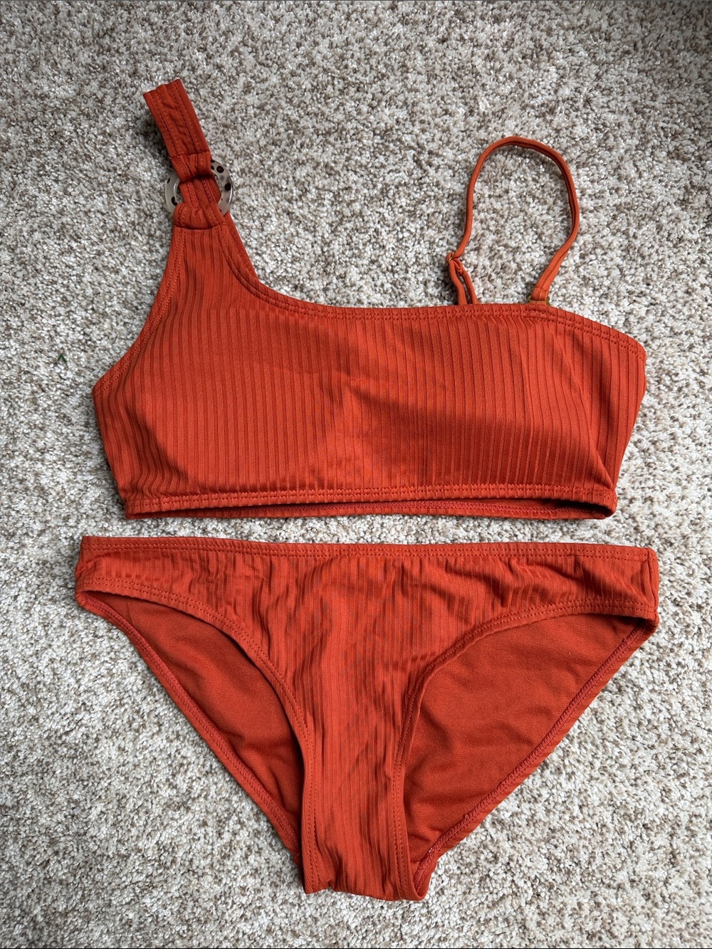 CABANA del SOL Ribbed One-Shoulder Burnt Orange Bikini Set